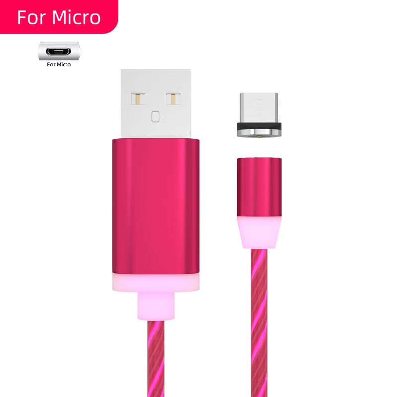 Rose gold For Micro Магнитный кабель 1 м, нейлоновый Плетеный светодиодный кабель для мобильного телефона type C Micro USB C, магнитный кабель для зарядного устройства для Apple iPhone Xs 7 8 6 11 Pro Max samsung - Цвет: Rose gold For Micro