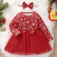 baywell toddler baby girls christmas dress red bowknot dresses snow pattern tulle clothingheadband princess party dress 6m 4t