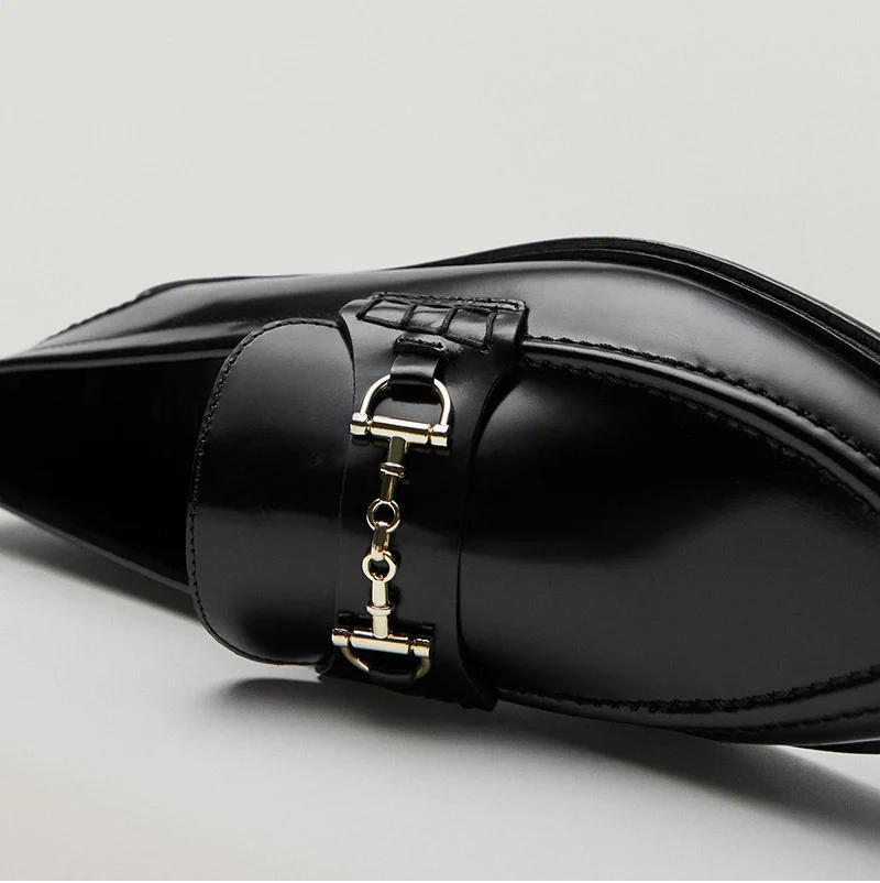 Elmsk Shoes Women New Egnland Style Fashion Vintage Metal Ring Buckle Genuine Leather Slip-On Loafers Women Shoes Woman Flat