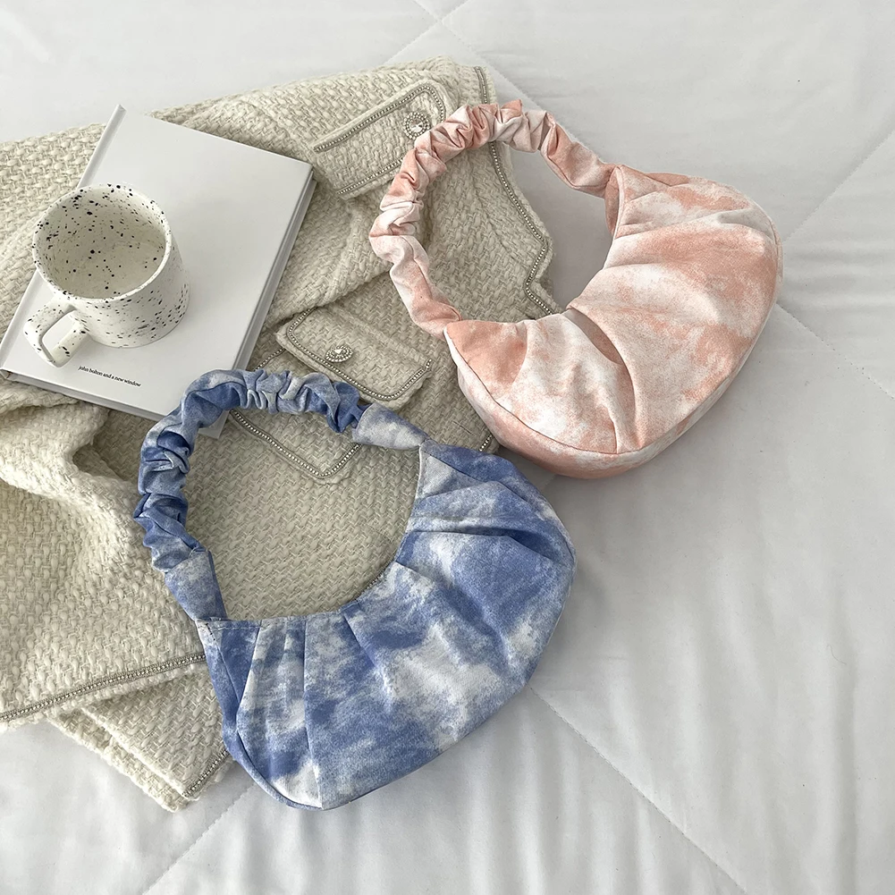 

Модная женская Холщовая Сумка через плечо с принтом Tie Dye, повседневная женская плиссированная маленькая сумочка