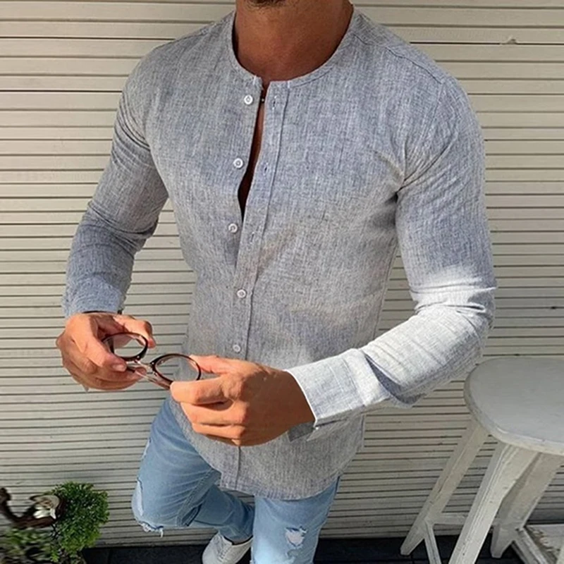 

Skateboarding t-shirts Male Round Neck Solid Color Tops With Button Long Sleeve Casual Sport Tee Shirts For Male