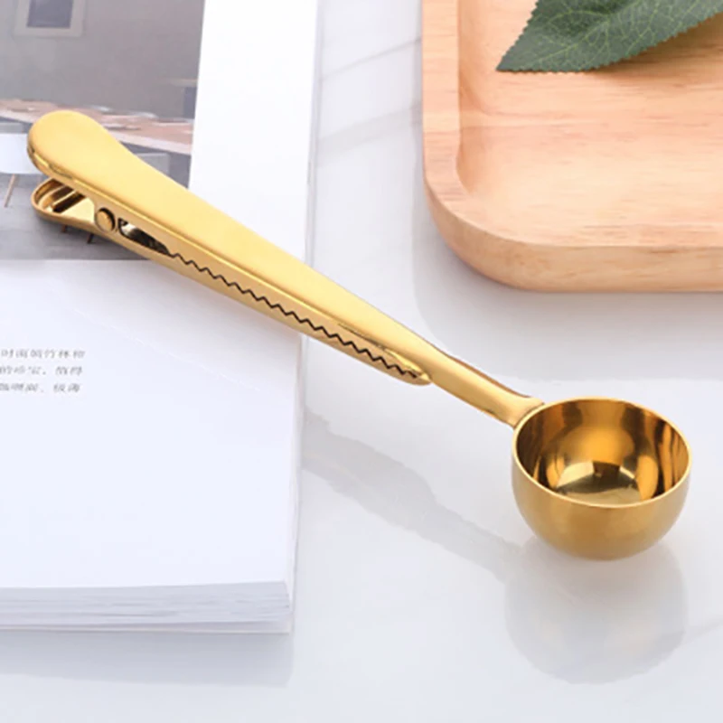 

Gold Clips Spoon 2in1 Stainless Steel Nordic Style Fashion Elegant Office Coffee Sealing Clips Coffee Spoon Food Sealed Clip