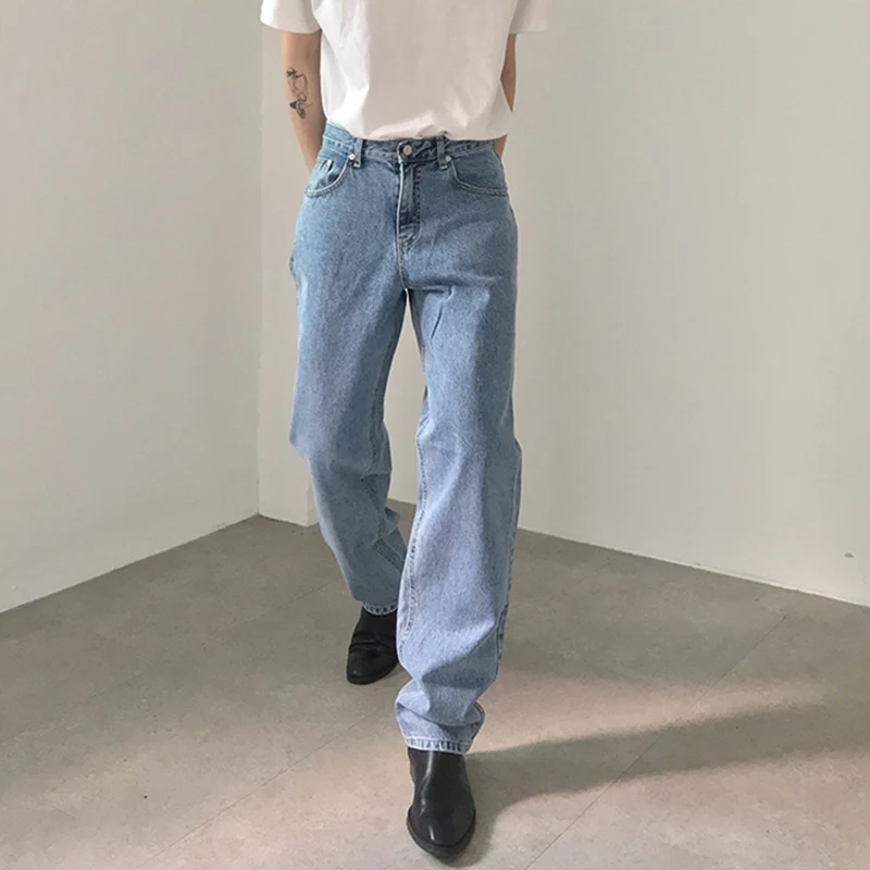 2021 autumn new straight loose jeans men's wide-leg pants fall feeling pants retro wild ins Korean casual pants