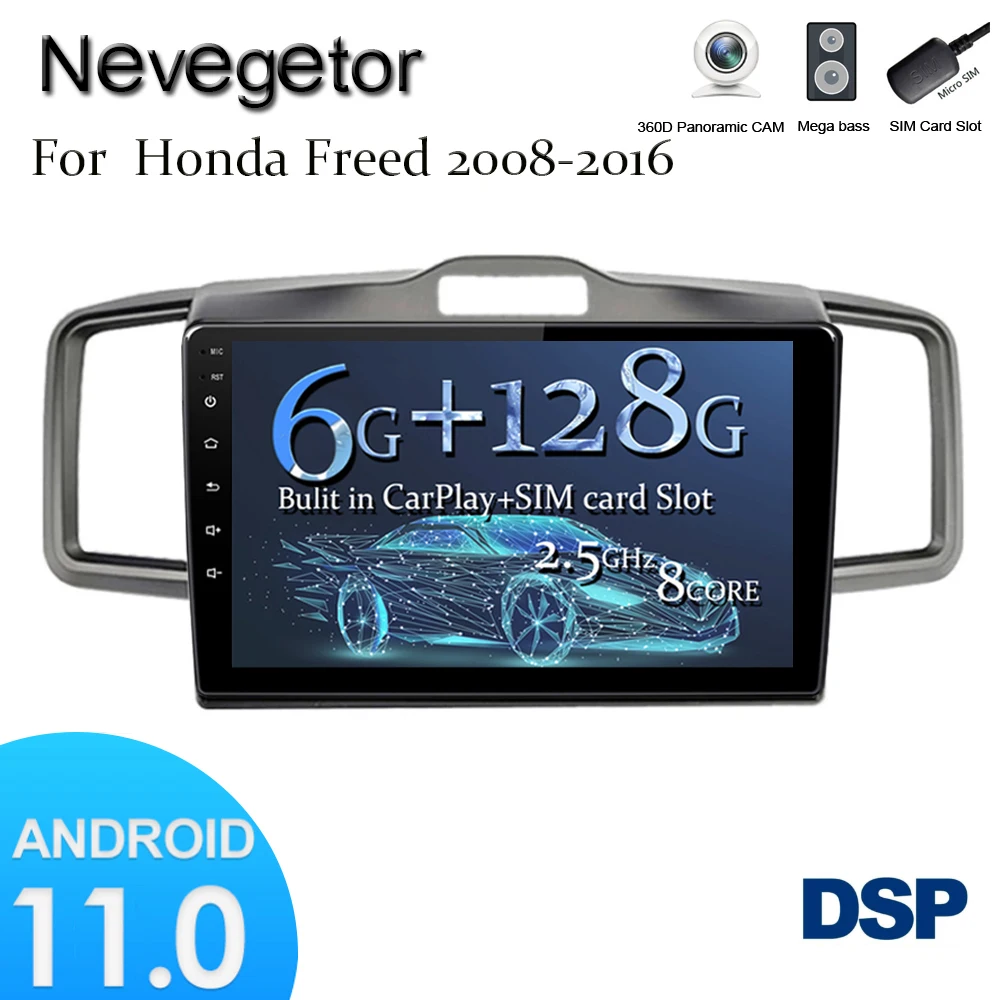 Автомобильный мультимедийный видеоплеер 6 ГБ + 128 Гб Android 11 для Honda Freed 2008-2016