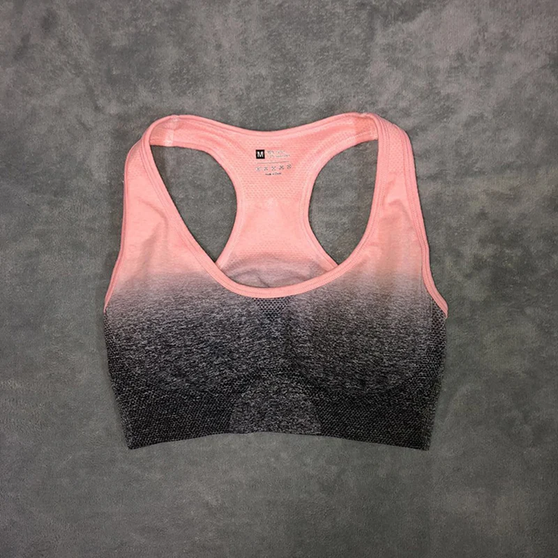 peach pink bra Спортивный комплект, тренировочная одежда, женские бесшовные Легинсы+ спортивный бюстгальтер, 2 предмета, спортивная одежда, женская спортивная одежда, бесшовный комплект для йоги с эффектом омбре - Цвет: peach pink bra
