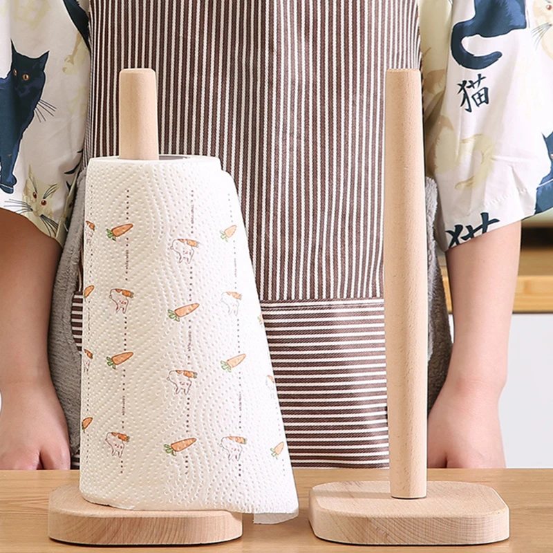 

1PC Paper Roll Towel Holder Kitchen Dining Room Vertical Wooden Tissue Shelf Stand Floor Type Bathroom Organizer Storage Rack