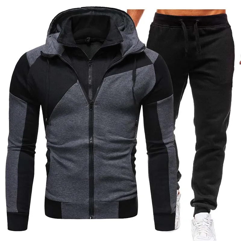 

Tracksuit Men Hooded Coat Pants Hooded Sweatshirt Drawstring Outfit Sportswear 2 Piece Suit Pullover Casual Sportsuit Male