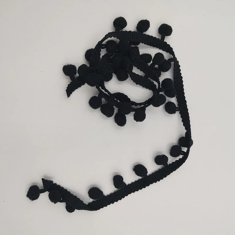 Black Pompom 5 ярдов/партия, помпон, отделка, шар, 11 мм, мини, жемчуг, помпон, лента с бахромой, шитье, кружево, вязаная ткань, ручная работа, аксессуары для рукоделия - Цвет: Black Pompom