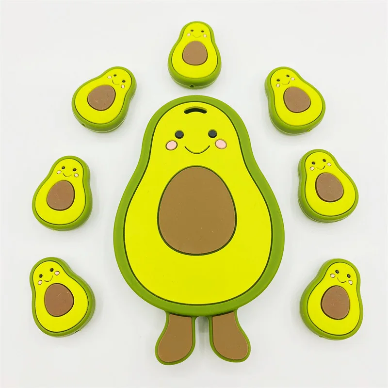 Kissteether-collar de dentici&oacute;n para beb&eacute;, cuentas de silicona sin BPA para mordedores de beb&eacute;, Mini aguacate, regalo hecho a mano-3