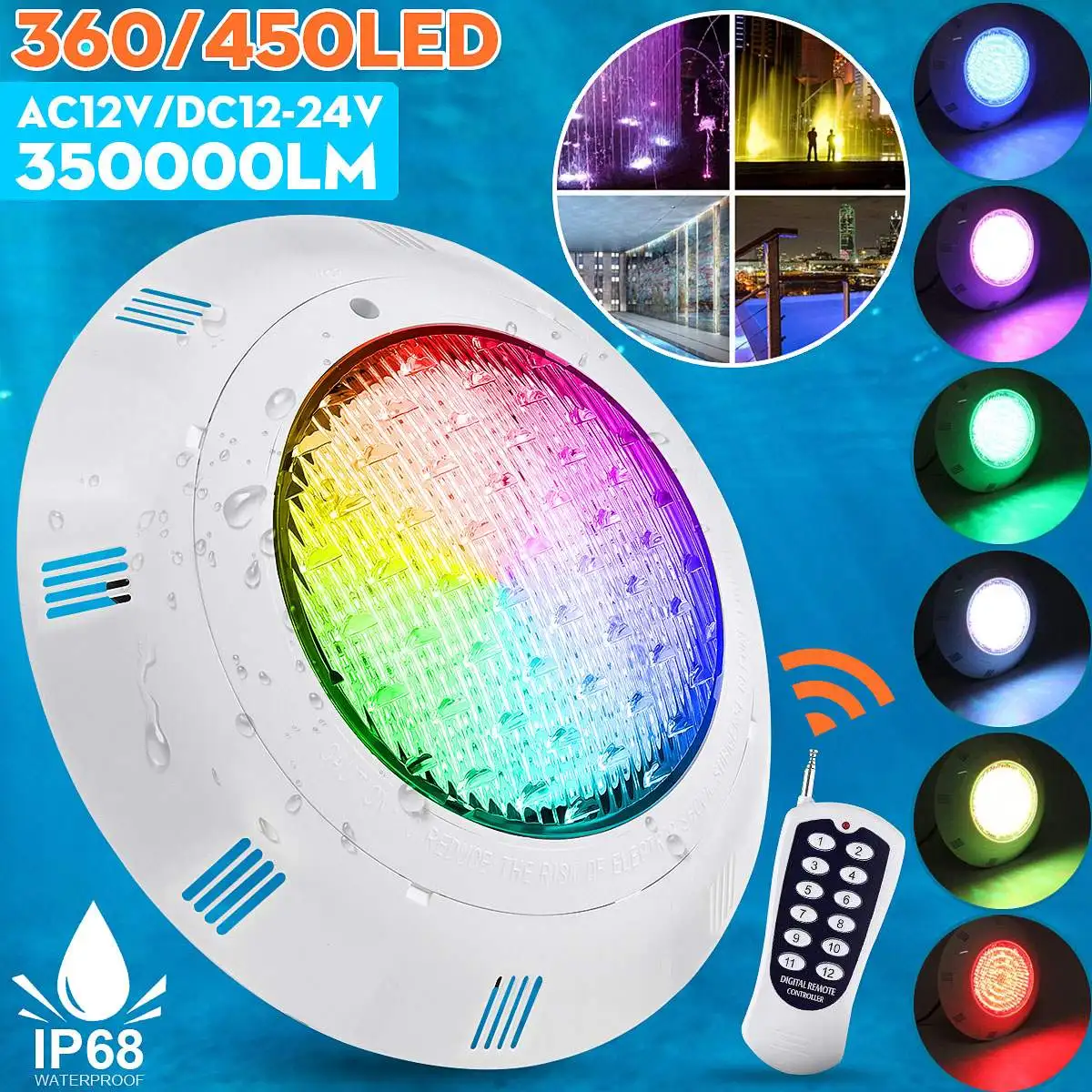 

35W RGB Led Swimming Pool Light 360LED IP68 Waterproof AC12V Outdoor RGB UnderWater Light Pond Led Piscina Luz Spotlight