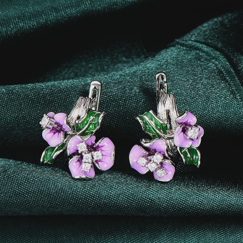 Женские серьги-гвоздики из серебра 925 пробы с эмалью | Украшения и аксессуары