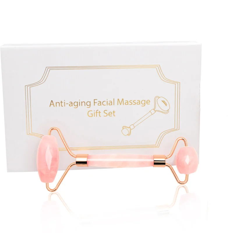 rose with box Розовый КВАРЦЕВЫЙ нефритовый роликовый массажер для лица роликовый лицевой ролик для лица Массажер для похудения Массажер для тела и шеи массажер для головы - Цвет: rose with box