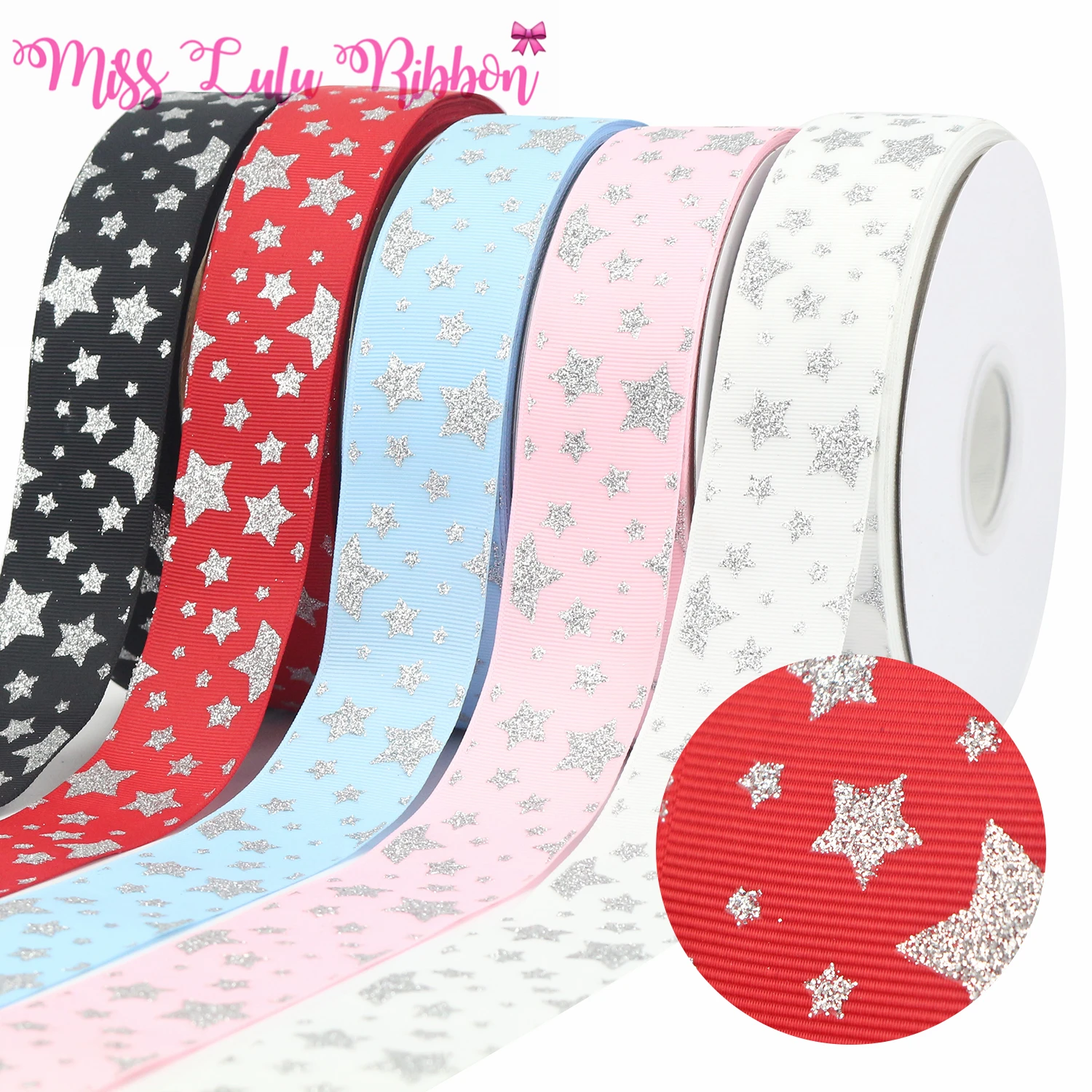 

1-1/2 "38mm50 ярдов серебристого цвета; Принт со звездой; Обувь Ленточные швейные принадлежности DIY лук Материал украшения ручной работы аксессуары