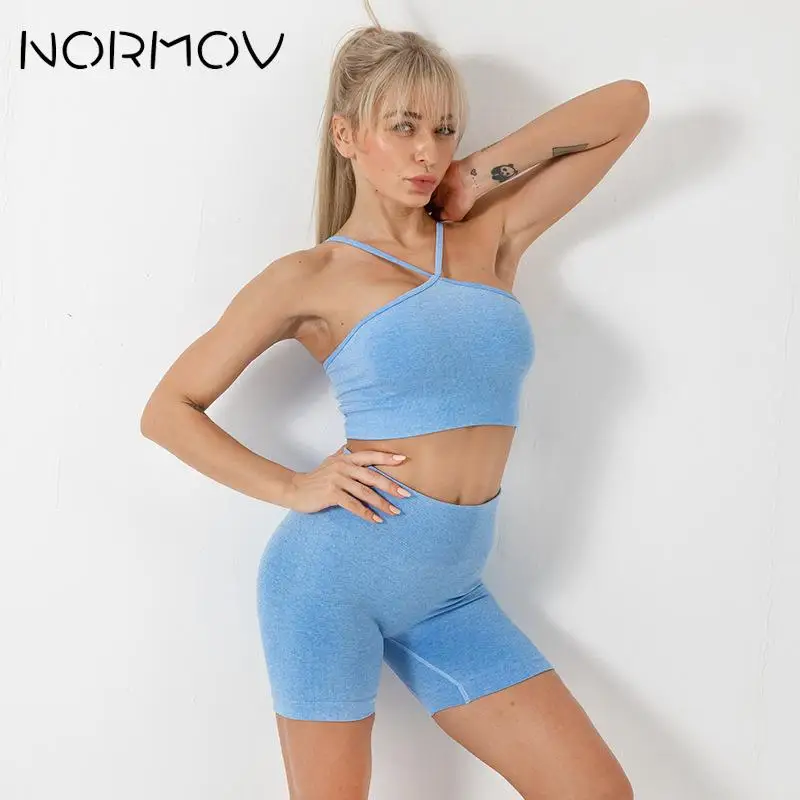 

NORMOV Seamless Yoga Suit Sportswear Workout Fitness Sports Bra Sports Short Gym Sets Female Athletic Clothes