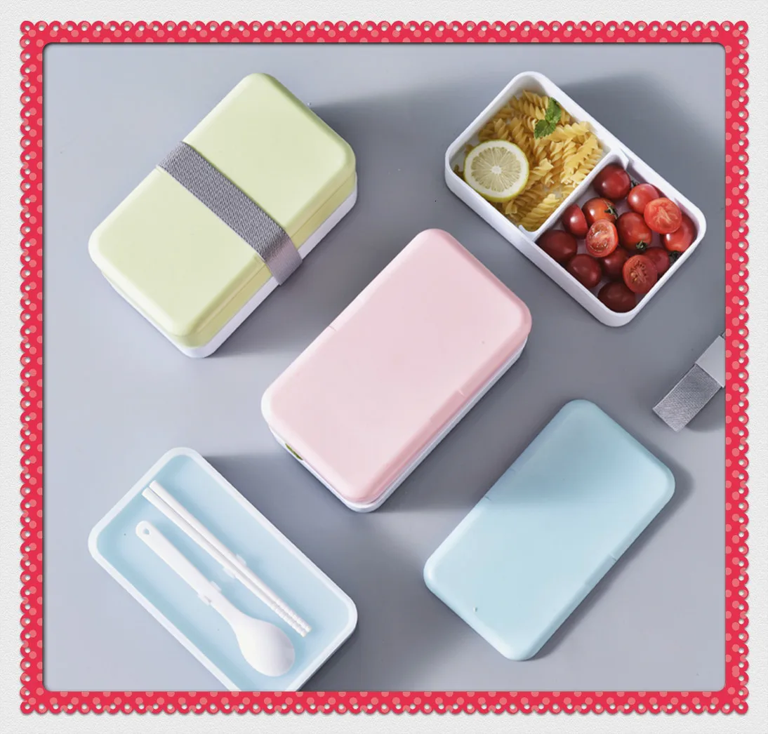 1200 мл двойной слой Tiffin милый Ланч Bento пластиковая коробка портативный ланчбокс
