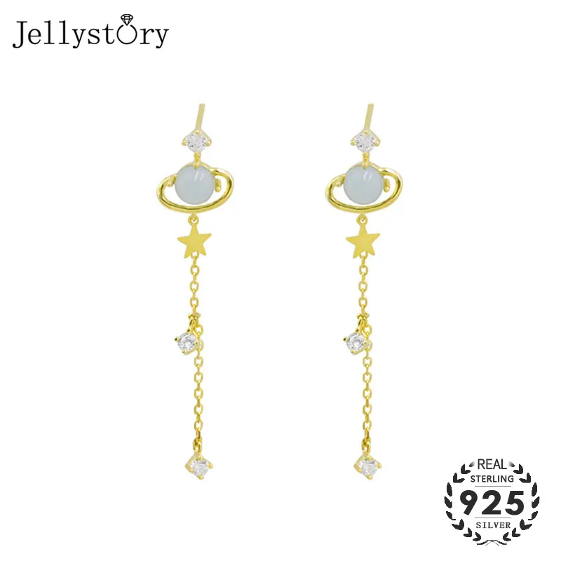 

Jellystory fashion 925 sterling silver earrings with five-point star shaped zircon drop earrings fine jewelry for female wedding