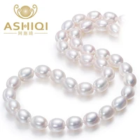 ashiqi real white natural freshwater pearl necklace 40 cm45 cm pearl jewelry for women gift