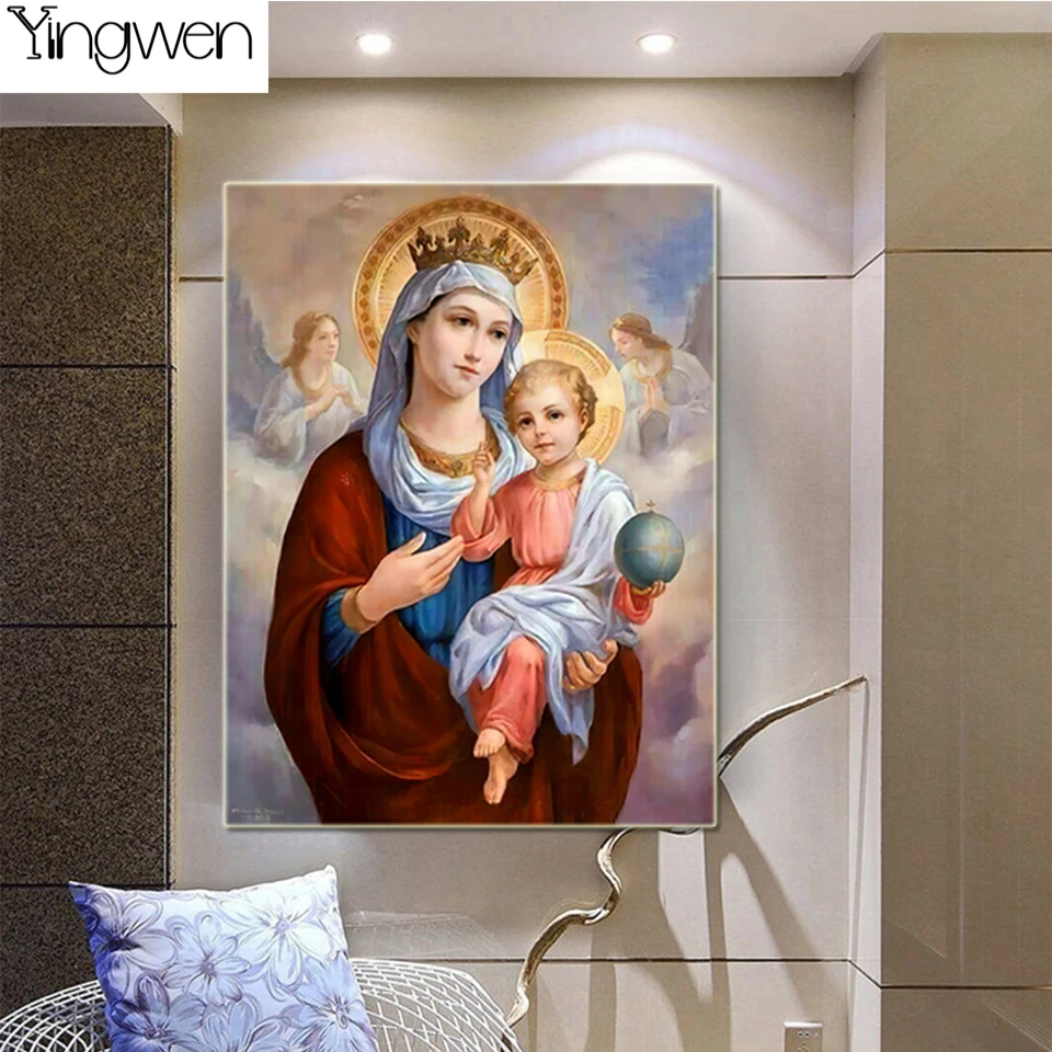 

5D DIY Diamond Painting Virgin Mary Baby Portrait Full Diamond Embroidery 3D Wall Art Cross Stitch Picture For Living Room Decor