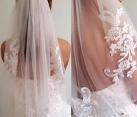 fashionable cute new style one layer fingertip length rhinestone appliqued wedding veil bridal veils with comb