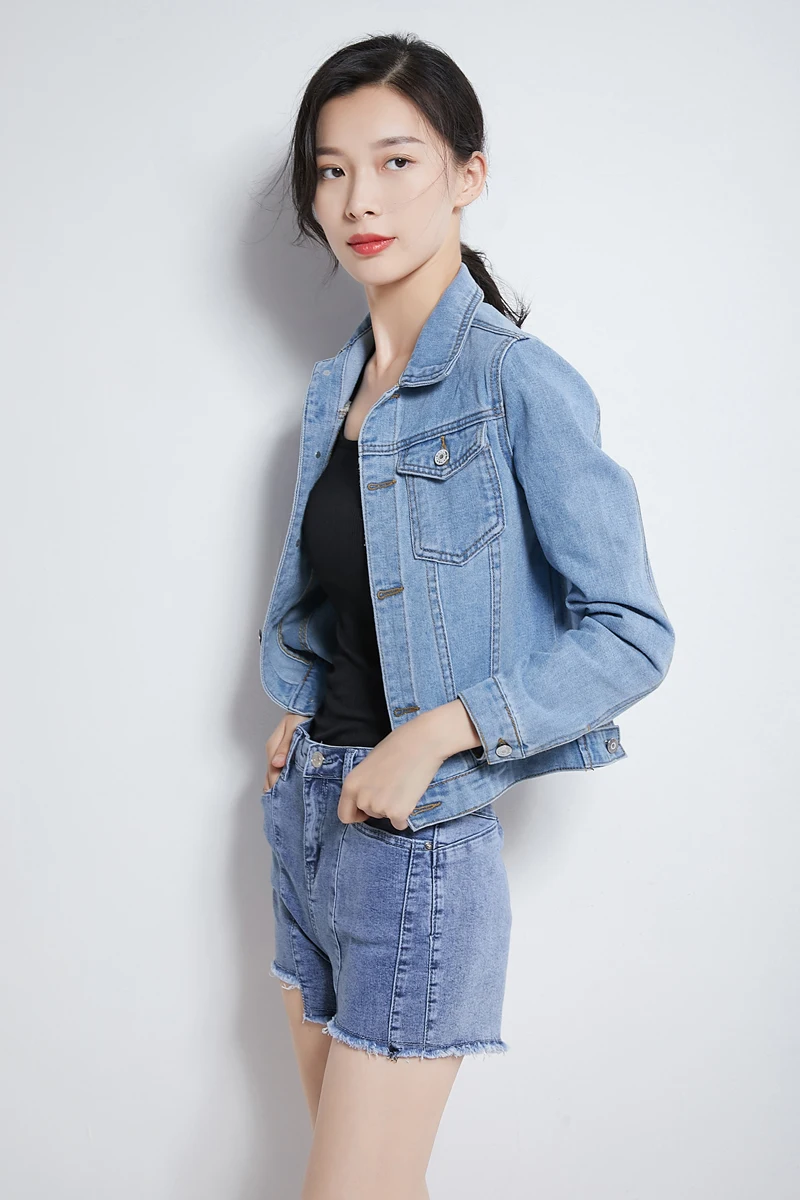 Модная Джинсовая куртка женская весна 2XL XL весна осень ручная щетка длинный рукав стрейч короткая джинсовая куртка Белый Розовый Пальто