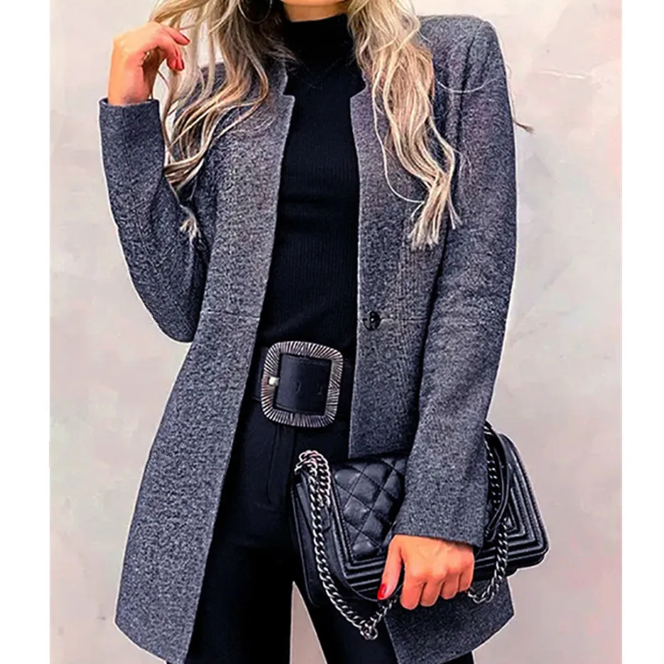 Hide blue Шерстяное пальто для женщин Abrigos Mujer Invierno воротник-стойка Формальные серые черные осенние длинные шерстяные зимние пальто для женщин - Цвет: Hide blue