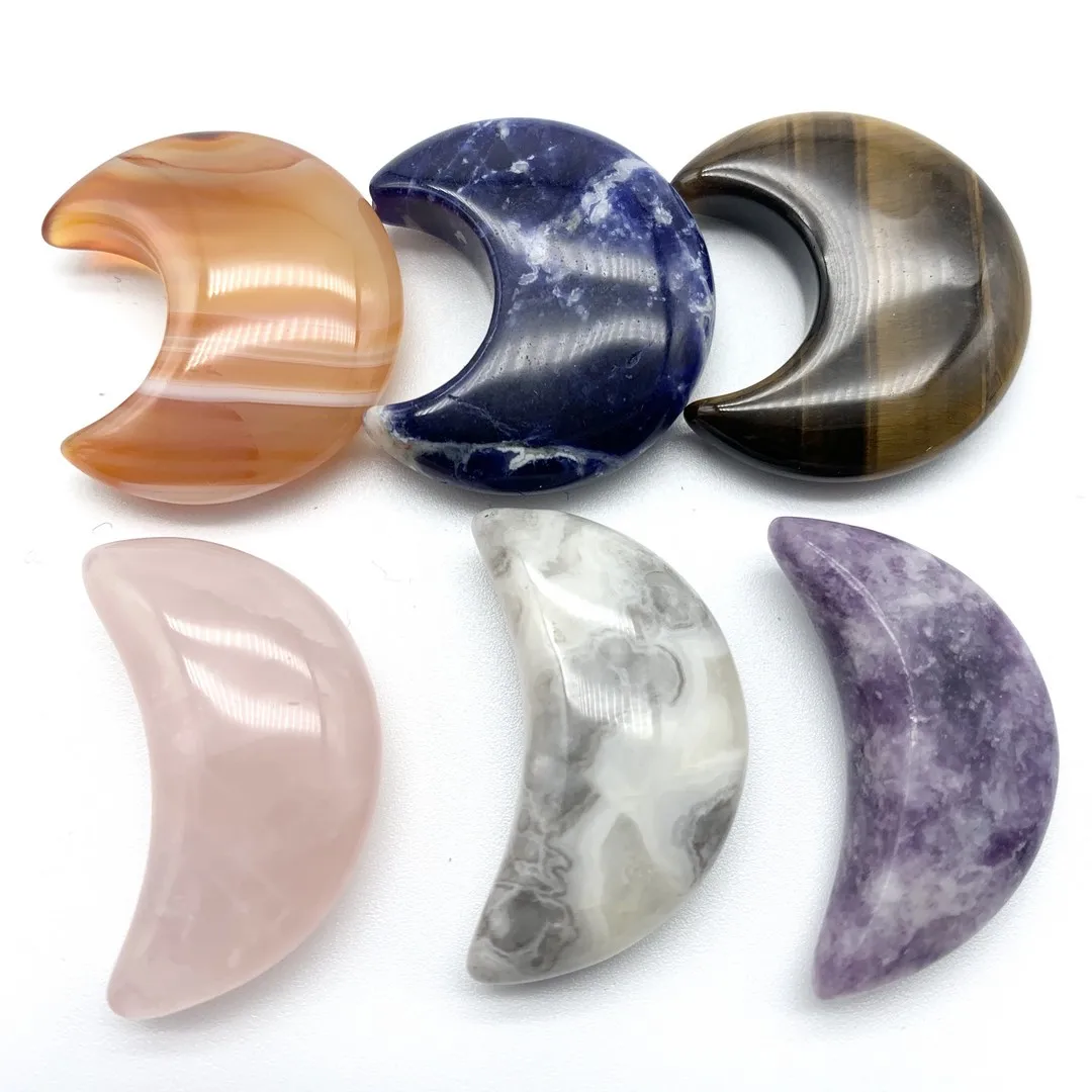 

Natural Lepidolite Purple Mica White Agate Crystals Moon Shape Polished Stone Healing Crystals Room Decoration Meditation Quartz