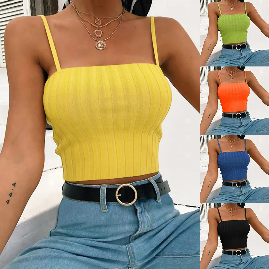 Женские летние топы 2020 уличная одежда тонкая однотонная майка жилет с открытыми