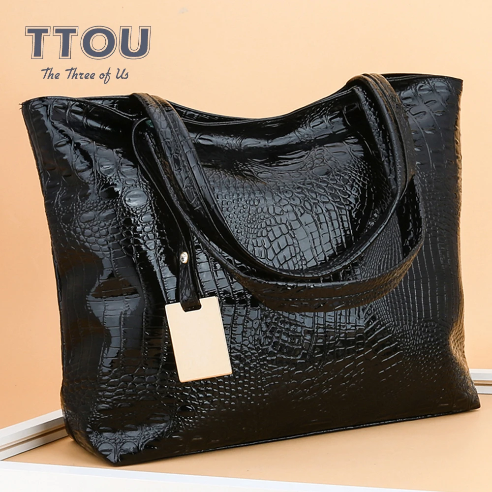

TTOU Fashion Women Sequined Shoulder Bag Quality Leather Handbag Retro Embossing Leather For Ladies Handbag Tote Bags Autumn
