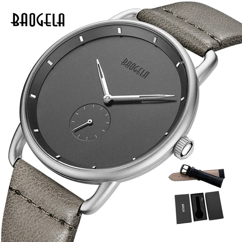 BAOGELA Топ люксовый бренд Мужские кварцевые часы с кожаным ремешком простые
