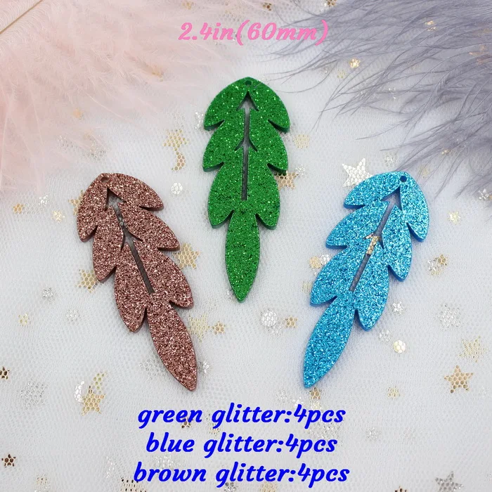 green glitter-12pcs 60 мм акриловые серьги кружева Orecchino лист кулон черный желтый глиттер Saparkle листья серьги лазерная резка 2,"-AC1315 - Окраска металла: green glitter-12pcs