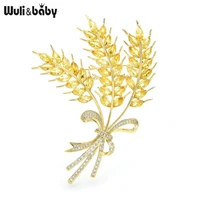 wulibaby luxury wheat brooches for women unisex cubic zirconia lucky wheat flower party office brooch pins gifts