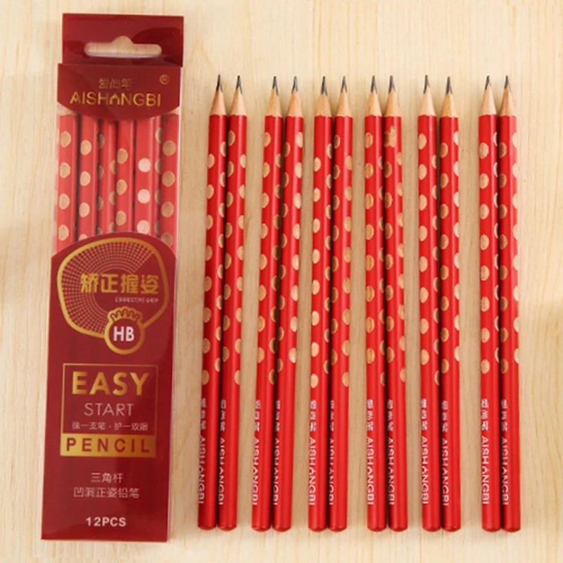 12 шт треугольная HB корректирующая ручка деревянные карандаши дети канцелярские