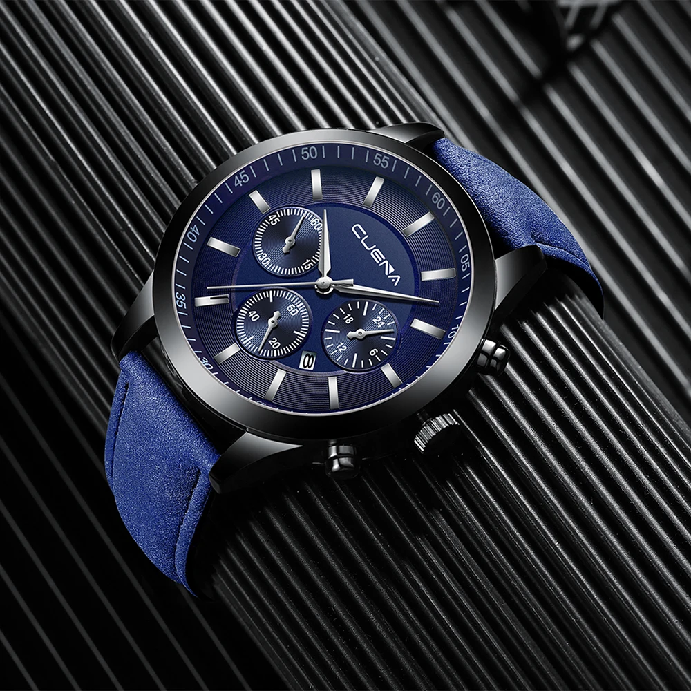 Часы наручные мужские с кожаным ремешком Модные Аналоговые Кварцевые спортивные