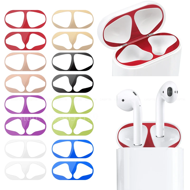 Ультра тонкая металлическая пыль защитная наклейка для Apple Airpods 2 Чехол
