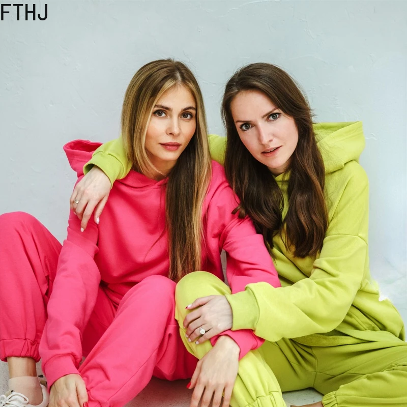 

Women Hoodies and Sweatpants White Tracksuits Female Two Piece Solid Color Pullovers Jacket Lounge Wear Casual Hoodiesweatshirt