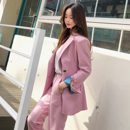 2019 осень 2020 весна новый корейский красный приталенный деловой Блейзер + брюки 2