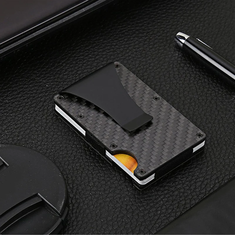 

MenNew Fashion Slim Carbon Fiber Credit Card Holder RFID Non-scan Metal Wallet Purse Male Carteira Masculina Billetera