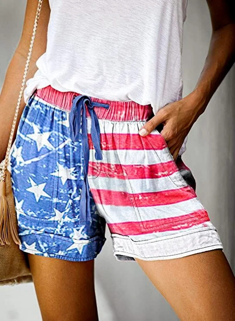 

Donsignet Summer New Women's Shorts Star Stripe Printing Casual Women's Shorts Loose Plus Size Hot Pants Women Clothing