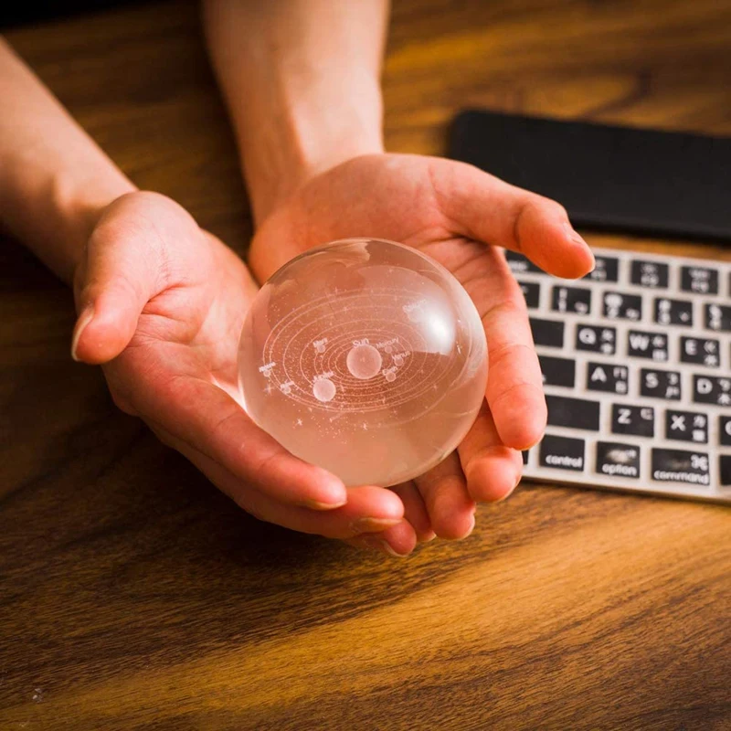 

3D Solar System Model Crystal Ball 80Mm 3.15 Inch Engraved Hologram, Base with Lamp, Astronomy Toy