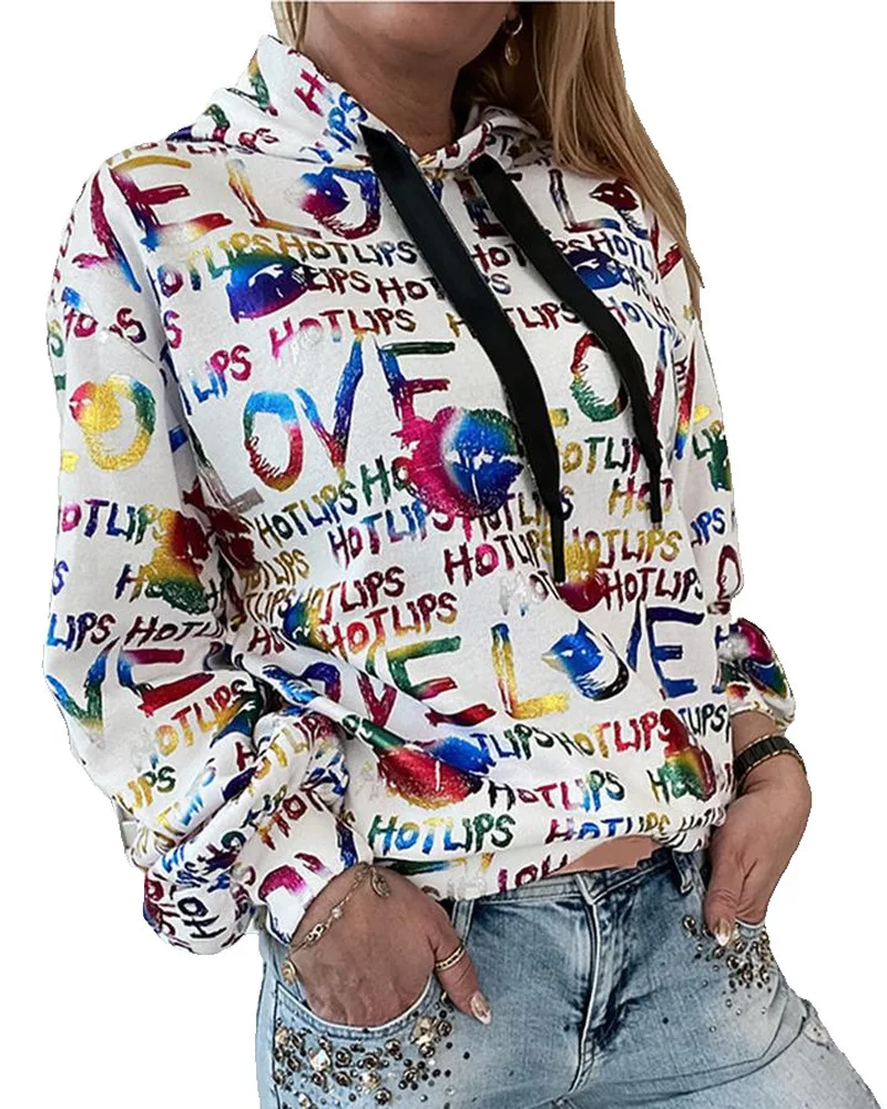 

Colored Letter Printing Sweatshirt Women Loose Long Sleeve Oversized Pullovers 2020Autumn Warm Hoodie Teens Harajuku Fashion Top