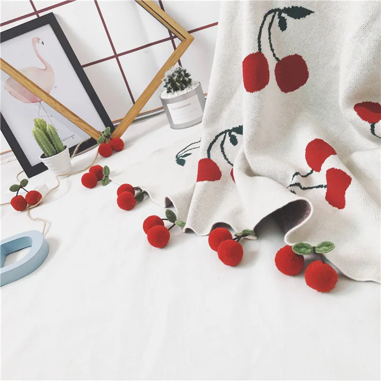 Хлопковое трикотажное одеяло с рисунком клубники/вишни|Одеяла и пеленки| |