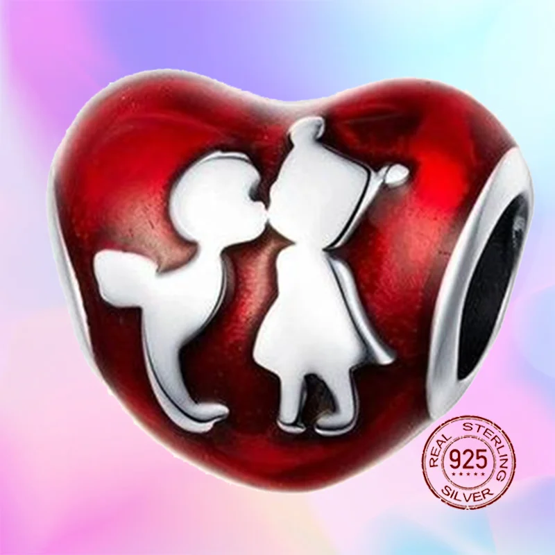 

New Cute Family Heart Beads Charm Fit Original Pandora Charms Silver 925 Bracelet DIY Women Jewelry