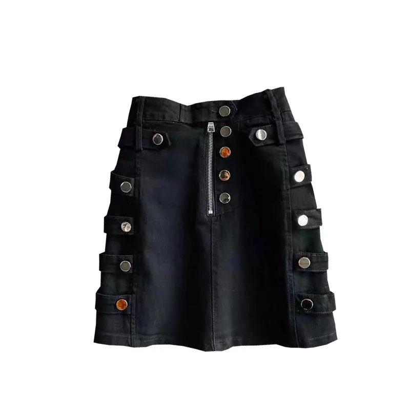 

2021 spring and summer new fashion slim slim high waist wild breasted a-line denim skirt Korean fashion A-line skirt denim skirt