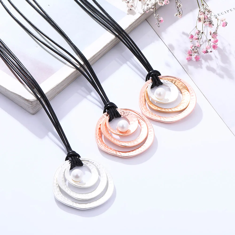 

Multi Circles Pendant Necklaces for Women Sweater Chain Jewelry Accessories Gold Silver Color Trendy Pearl Collares Jewellery