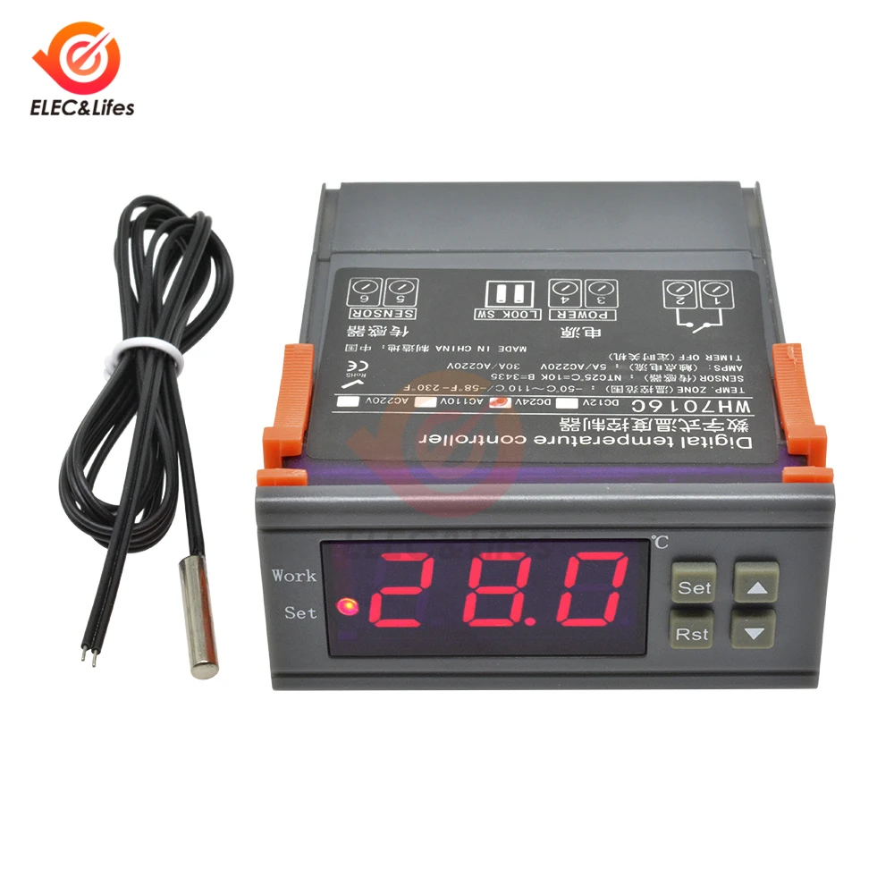 WH7016C DC12V 24V AC110V 220V 10A LCD цифровой регулятор температуры термостат комнатный