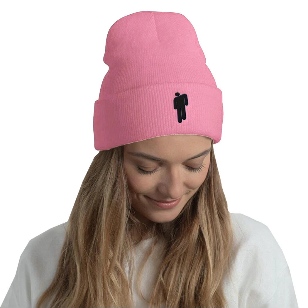 Light Pink Billie Eilish, шапка в стиле хип-хоп, женские неоновые зеленые кепки, Модная вязаная шапочка с вышивкой, шапки Skullies, уличная шапка, капот, 18 цветов - Цвет: Light Pink