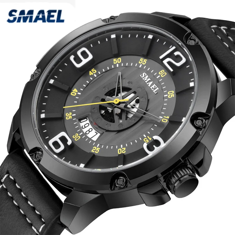 

SMAEL Luxury Brand Watch for Men Classic Casual Brown Leather Quartz Wristwatch Man Life Waterproof Casual Male Clock Relojes