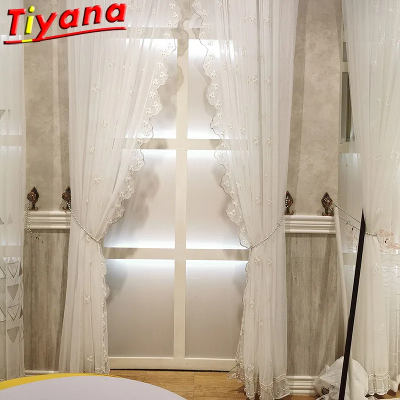 

Elegant Pearls Window Drapes Luxury Side Delicate Embroidery Tulle Curtains for Living Room Maximum Height 58 Meters X-HM174#30