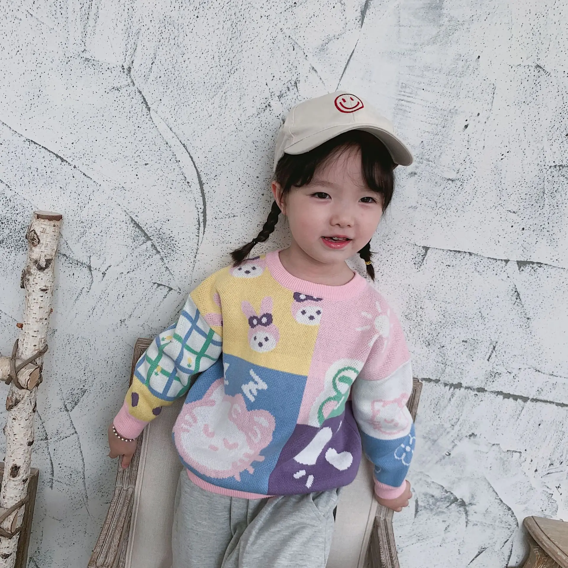 Tonytaobaby/осенне-зимняя одежда новая стильная детская одежда для маленьких девочек милый вязаный хлопковый свитер с круглым воротником для девочек