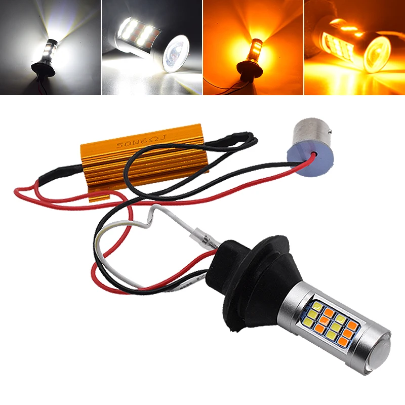 

EURS светодиодный автомобильный двойной Цвет 1157 Поворотная сигнальная лампа Bay15D P21W Ba15s T20 DRL светодиодный стоп-сигналы 2835 42smd Bau15s Canbus Error Free